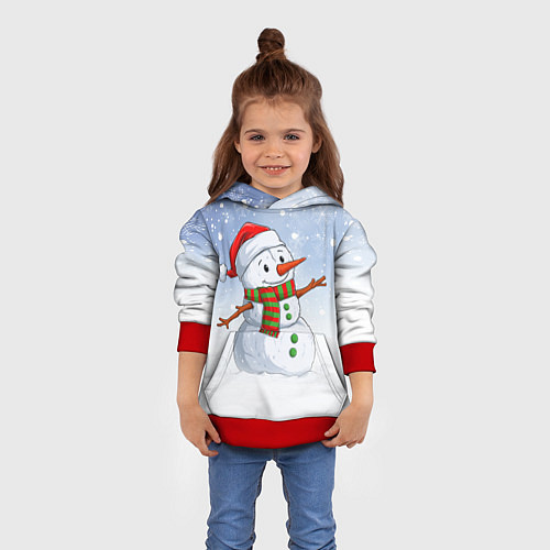 Детская толстовка Весёлый снеговик в колпаке / 3D-Красный – фото 4