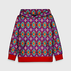 Толстовка-худи детская Узор имитация ткань икат розового цвета, цвет: 3D-красный