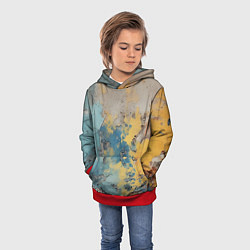 Толстовка-худи детская Гранжевая стена с краской, цвет: 3D-красный — фото 2