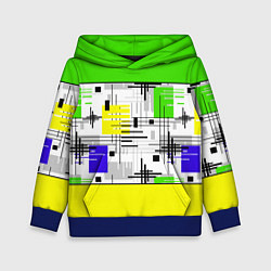 Толстовка-худи детская Узор из полос желтого и зеленого цвета, цвет: 3D-синий