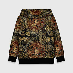 Толстовка-худи детская Золотые узоры пейсли, цвет: 3D-черный