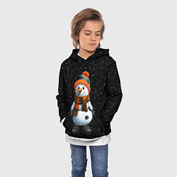 Толстовка-худи детская Снеговик и снежинки, цвет: 3D-белый — фото 2