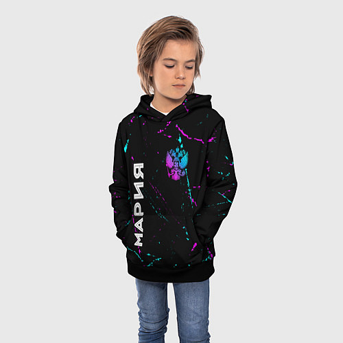 Детская толстовка Мария и неоновый герб России вертикально / 3D-Черный – фото 3