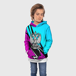 Толстовка-худи детская Герб рф - неоновый, цвет: 3D-белый — фото 2