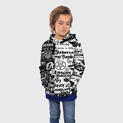 Толстовка-худи детская Логотипы лучших групп черно белый, цвет: 3D-синий — фото 2