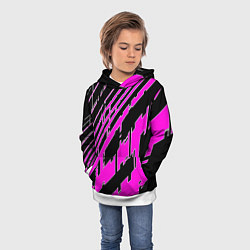 Толстовка-худи детская Розовые линии на чёрном фоне, цвет: 3D-белый — фото 2