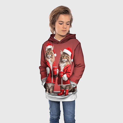 Детская толстовка С новым котом - два кота в костюмах Санты / 3D-Белый – фото 3