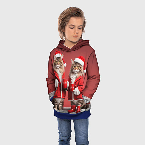 Детская толстовка С новым котом - два кота в костюмах Санты / 3D-Синий – фото 3