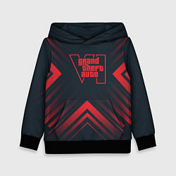 Толстовка-худи детская Красный символ GTA6 на темном фоне со стрелками, цвет: 3D-черный