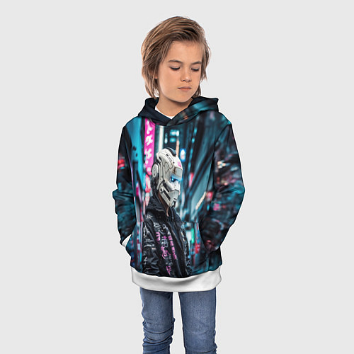 Детская толстовка Тинейджер в кибернетическом шлеме / 3D-Белый – фото 3