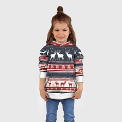 Толстовка-худи детская Олени белые и красные свитер новогодний, цвет: 3D-белый — фото 2