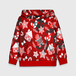 Толстовка-худи детская Рождественские паттерны, цвет: 3D-красный