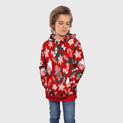 Толстовка-худи детская Рождественские паттерны, цвет: 3D-красный — фото 2