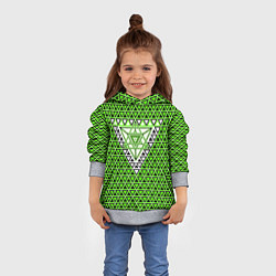 Толстовка-худи детская Зелёные и чёрные треугольники, цвет: 3D-меланж — фото 2