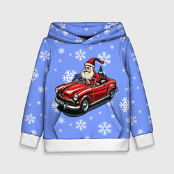 Толстовка-худи детская Дед Мороз едет на машине, цвет: 3D-белый