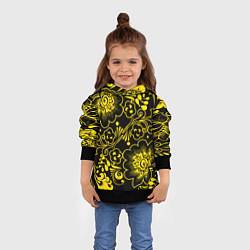 Толстовка-худи детская Хохломская роспись золотые цветы на чёроном фоне, цвет: 3D-черный — фото 2