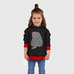 Толстовка-худи детская Толстый новогодний кот, цвет: 3D-красный — фото 2
