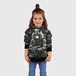 Толстовка-худи детская Волк солдат в камуфляже, цвет: 3D-черный — фото 2