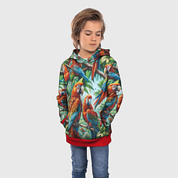 Толстовка-худи детская Попугаи Ара - тропики джунгли, цвет: 3D-красный — фото 2