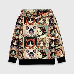 Толстовка-худи детская Кот Алёнка - поп арт, цвет: 3D-черный