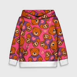 Детская толстовка Мишки игрушки в розовых свитерах и сердечки