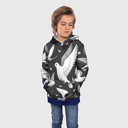 Толстовка-худи детская Белые сизые голуби летящие в небе, цвет: 3D-синий — фото 2