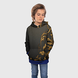 Толстовка-худи детская Объемные золотые узоры на черной ткани лепнина, цвет: 3D-синий — фото 2