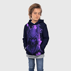 Толстовка-худи детская Фиолетовый волк в доспехах, цвет: 3D-меланж — фото 2