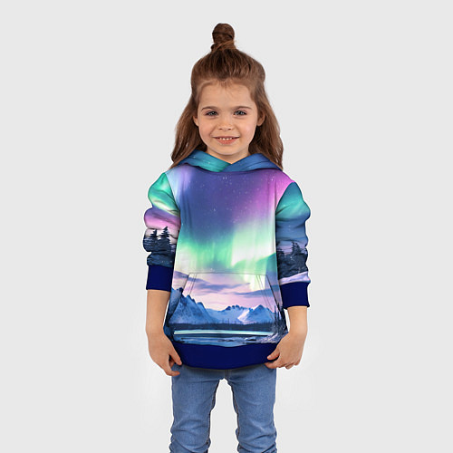 Детская толстовка Северное сияние на природе ai art / 3D-Синий – фото 4