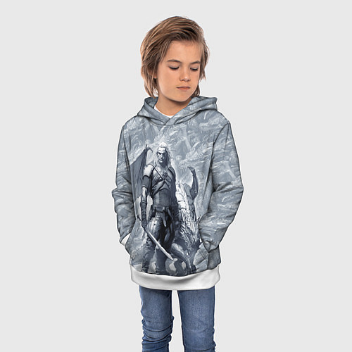 Детская толстовка The Witcher and dragon - hand drawn style / 3D-Белый – фото 3