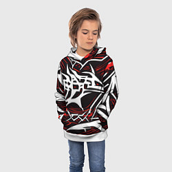 Толстовка-худи детская Белые и красные агрессивные линии на чёрном фоне, цвет: 3D-белый — фото 2