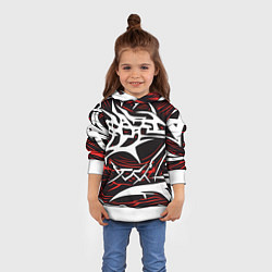 Толстовка-худи детская Белые и красные агрессивные линии на чёрном фоне, цвет: 3D-белый — фото 2