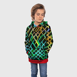 Толстовка-худи детская Жёлто-синие квадраты на чёрном фоне, цвет: 3D-красный — фото 2