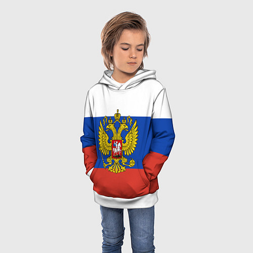 Детская толстовка Флаг России с гербом / 3D-Белый – фото 3