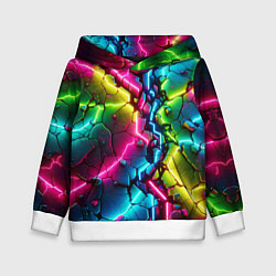 Толстовка-худи детская Трещина - неон, цвет: 3D-белый