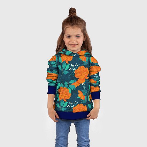 Детская толстовка Паттерн с оранжевыми цветами / 3D-Синий – фото 4