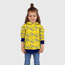 Толстовка-худи детская Узор - цветы гжель на желтом фоне, цвет: 3D-синий — фото 2