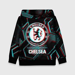 Толстовка-худи детская Chelsea FC в стиле glitch на темном фоне, цвет: 3D-черный