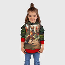 Толстовка-худи детская Лиса Шаманка танцует зажигательный танец в лесу, цвет: 3D-красный — фото 2