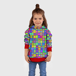 Толстовка-худи детская Узор из разноцветных квадратов, цвет: 3D-красный — фото 2