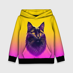 Толстовка-худи детская Кот чёрный с золотыми глазами, цвет: 3D-черный