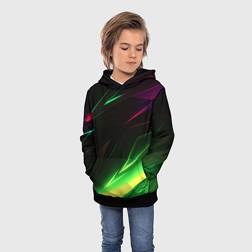 Детская толстовка Geometry stripes кислотный неон / 3D-Черный – фото 3