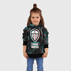 Толстовка-худи детская Leeds United FC в стиле glitch на темном фоне, цвет: 3D-черный — фото 2