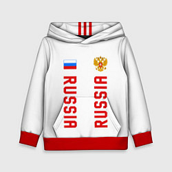 Толстовка-худи детская Россия три полоски на белом фоне, цвет: 3D-красный
