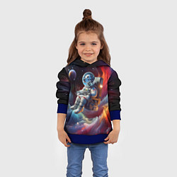 Толстовка-худи детская Космонавт далматинец в неоновой галактике, цвет: 3D-синий — фото 2