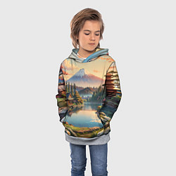 Толстовка-худи детская Спокойный рассвет над японским горизонтом, цвет: 3D-меланж — фото 2