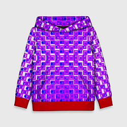 Толстовка-худи детская Фиолетовые квадраты на белом фоне, цвет: 3D-красный