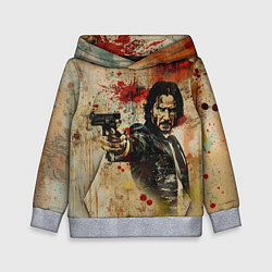 Толстовка-худи детская Джон Уик с пистолетом в стиле гранж, цвет: 3D-меланж