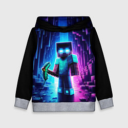 Толстовка-худи детская Minecraft - neon character ai art, цвет: 3D-меланж