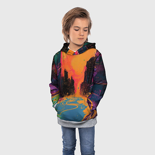 Детская толстовка Абстрактная городская улица со зданиями и река / 3D-Меланж – фото 3
